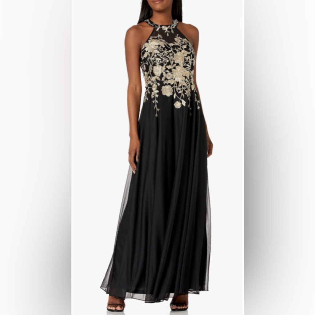 Cachet Embroidered Floral Halter Gown